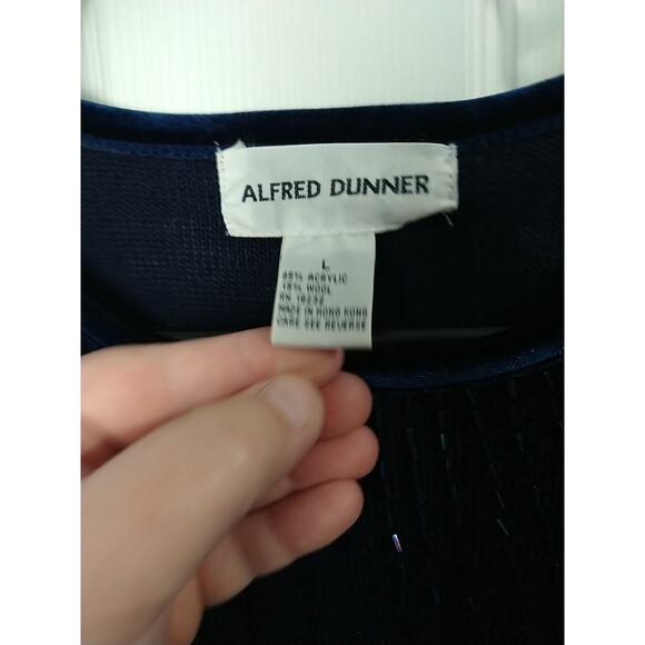 Alfred Dunner Woman L Sweater Blue Beaded Velvet Trim Pullover Tunic Wool Blend - Picture 3 of 8
